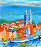 Zürich  70x80 cm auf MDF Leinenkaschiert